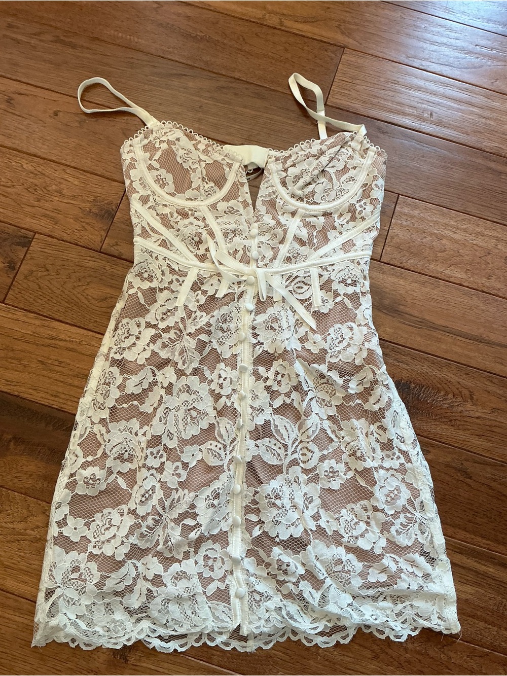 NWT For Love & Lemons Jillian Mini Dress Ivory White Lace Bustier, size small - Picture 4 of 10